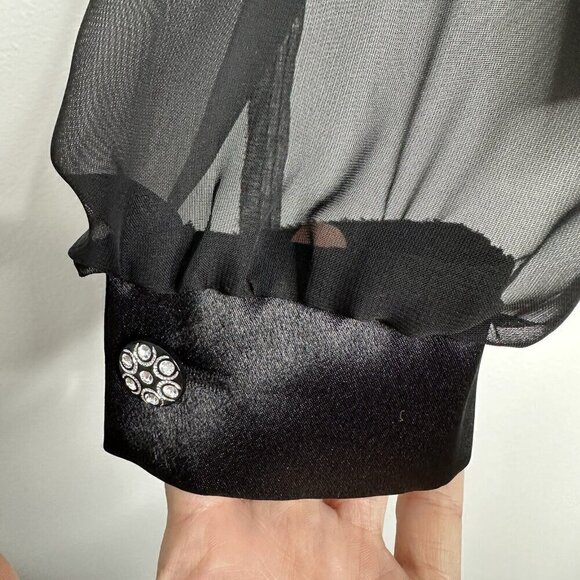 Vtg Bay Studio Velvet Jacket Petite XL Sheer Sleeve Rhinestone Button Evening - Picture 6 of 11